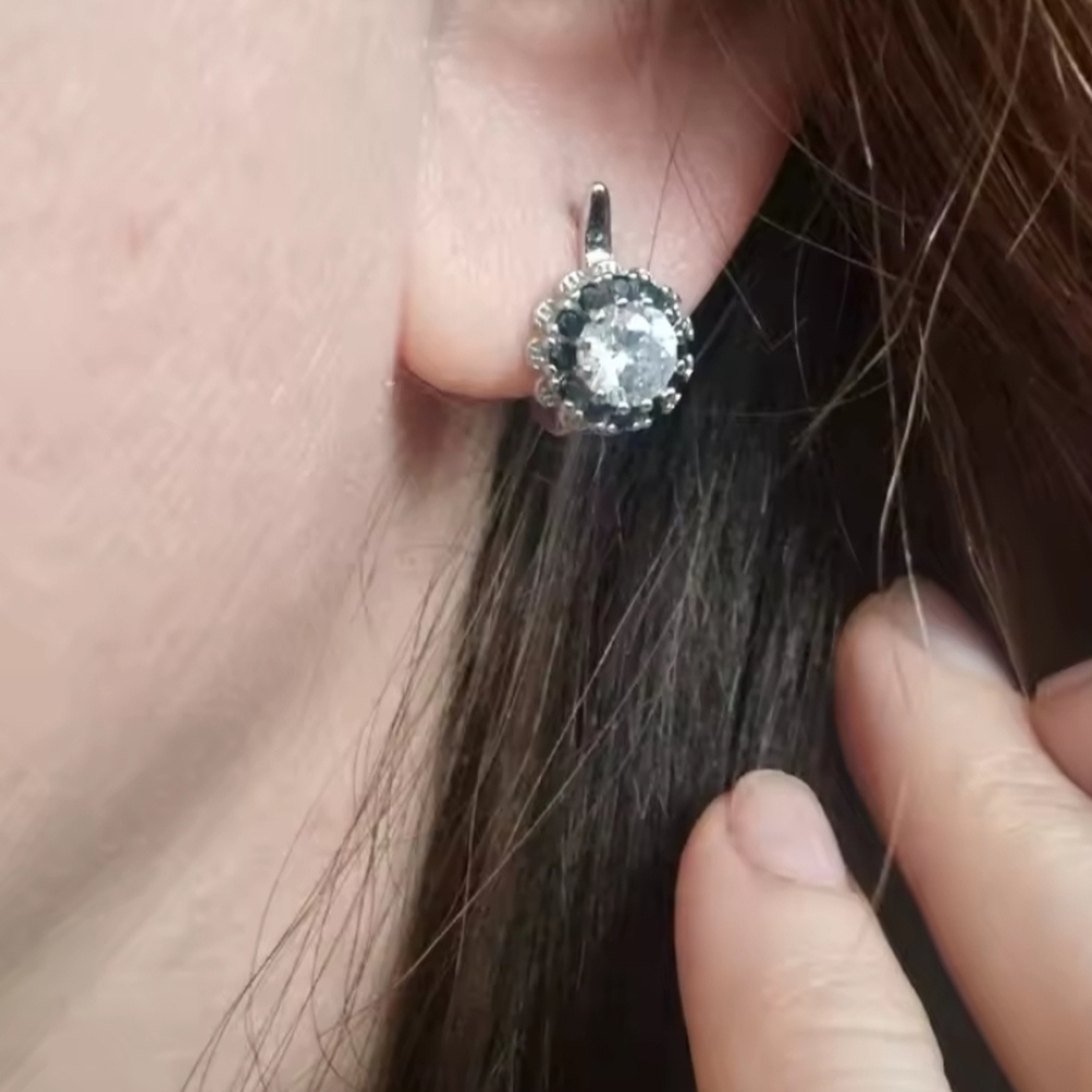 Elegant Silver and Black Crystal Earrings